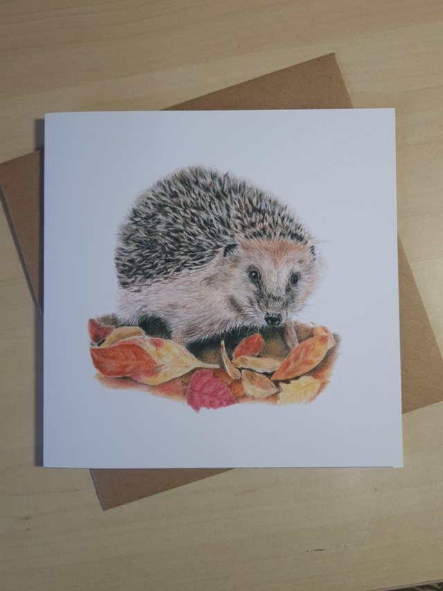 'Autumn Leaves' Hedgehog Greeting Card