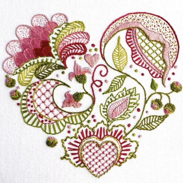 Crewel Heart Contemporary Embroidery by Dizzy &amp; Creative Designs