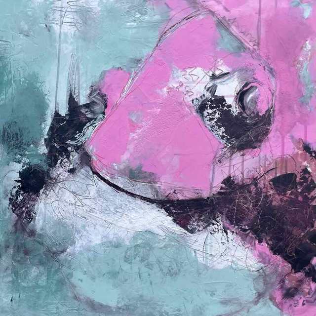 Patience, 60x60x0,3cm, Œuvre original de l’artiste Eva Chesneau, sur bois, avec cadre de qualité en aluminium 