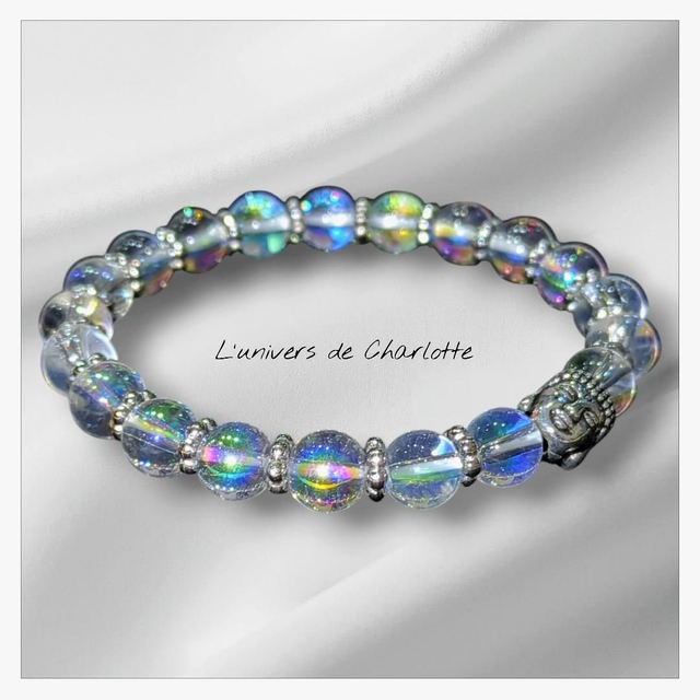 Bracelet "Cristal de roche aqua aura" 8mm BR-258