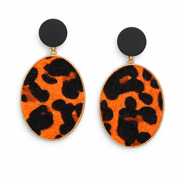 Pendientes acero dorado animal print naranja 