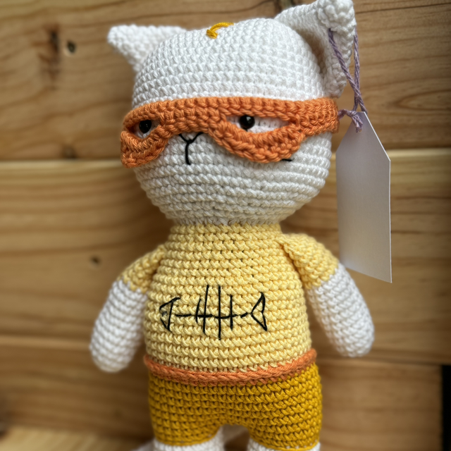 (928) Super chat 🐈 crocheter en coton 23cm env 