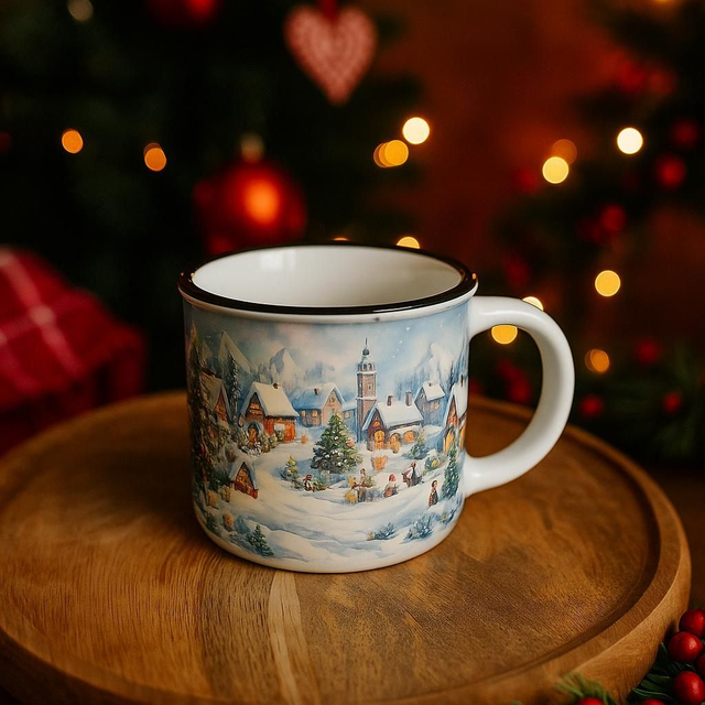 Tasse en Céramique de Noël – Village Enneigé &amp; Ambiance Festive
