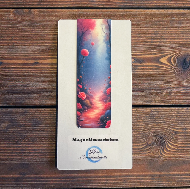 Lesezeichen Pfad rot - Handgefertigte Magnet-Lesezeichen – Waldmotive 