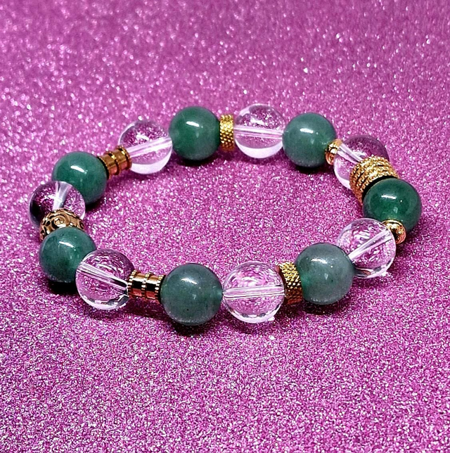 Bracelet Cristal de roche et Aventurine verte XL en