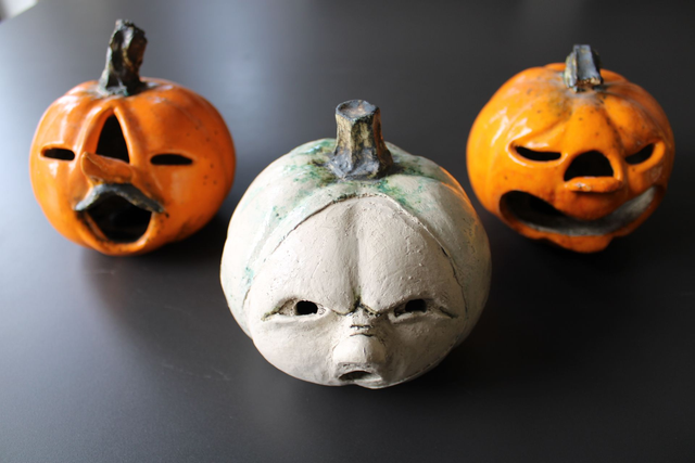 Pompoen set van 3 /Pumpkin set of 3 MG  oranje&amp;wit / orange&amp;white medium