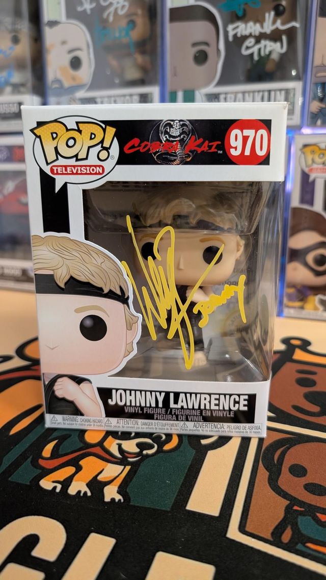 Funko Pop Cobra Kai Karate Kid Johnny Lawrence 970 signed by William Zabka with SWAU &amp; Monopoly COA