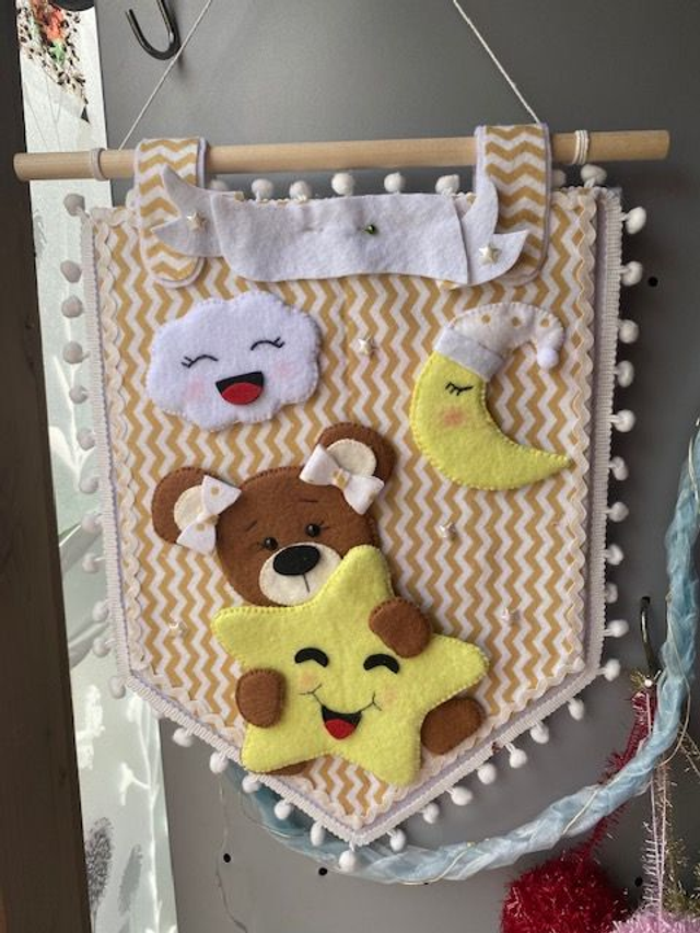 Déco murale (Fille) Ourson, Etoile, Lune - Possibilité de personnalisation prénom 