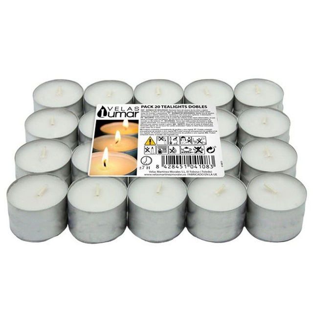  Lumar Velas Blanca sin Aromas (Pack 20 Velas dobles)