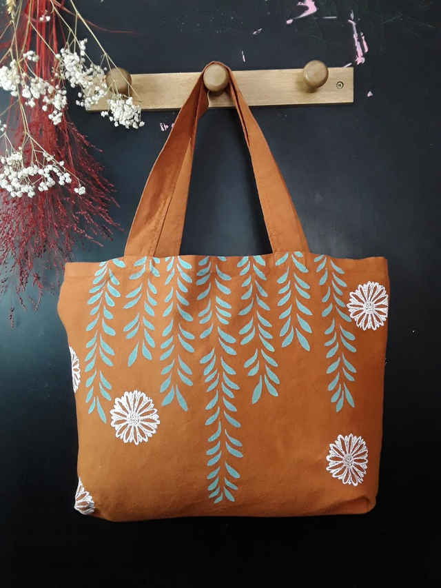 Cabas en lin ocre LIERRE et PÂQUERETTES 