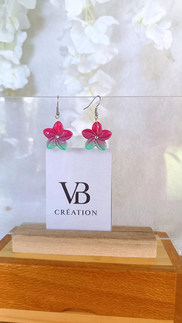 Fleurs de tiaré dégradées fushia-bleu intenses