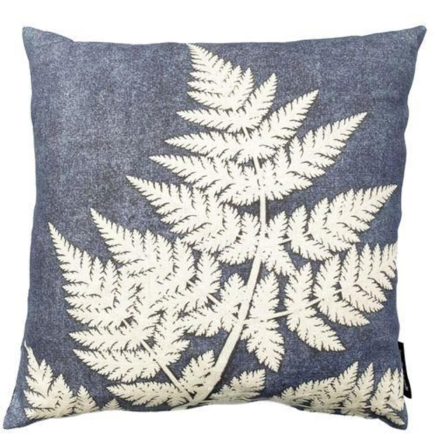 BotanikKissen mit Farn-Motiv in jeansblau