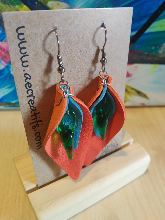 Boucles d&#039;oreilles cuir orange