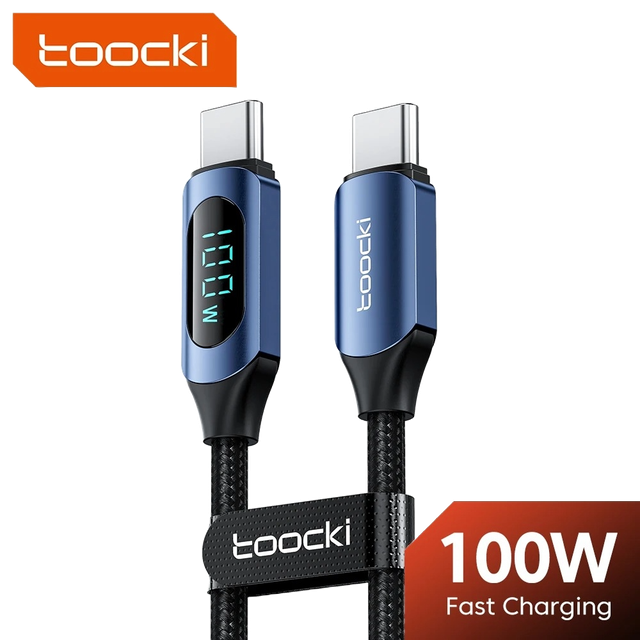 USB-C to USB-C Smart Charge &amp; Data 100W 6A 2 Meter Blue Cable with Display
