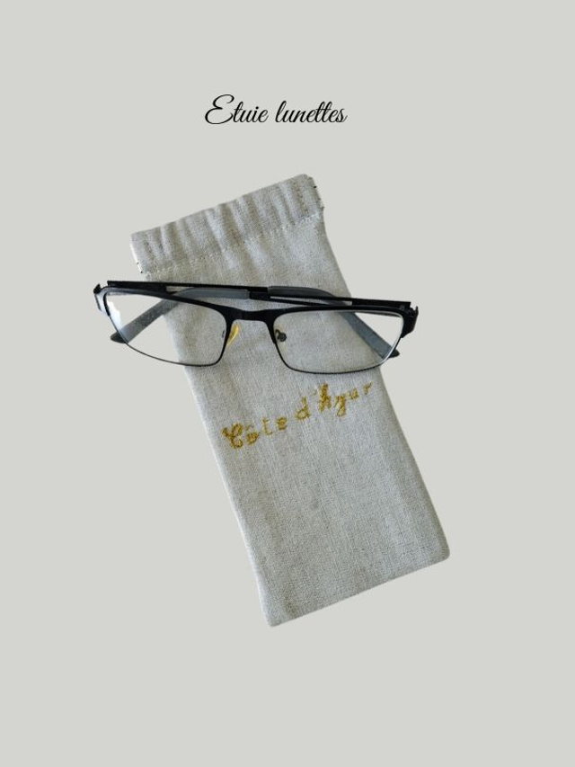 Étui à Lunettes en Lin Naturel &amp; Broderie Main – Fermoir Vintag