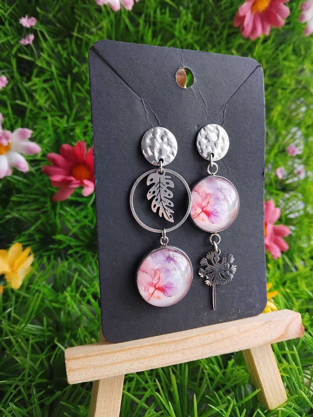 boucles d'oreilles fleurs roses 