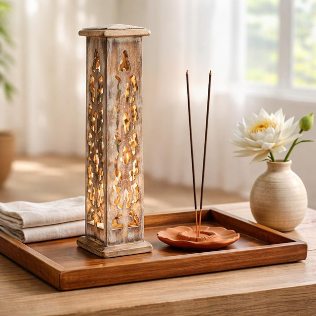 "Éclair" - Tour à encens tige &amp; cône - Bois