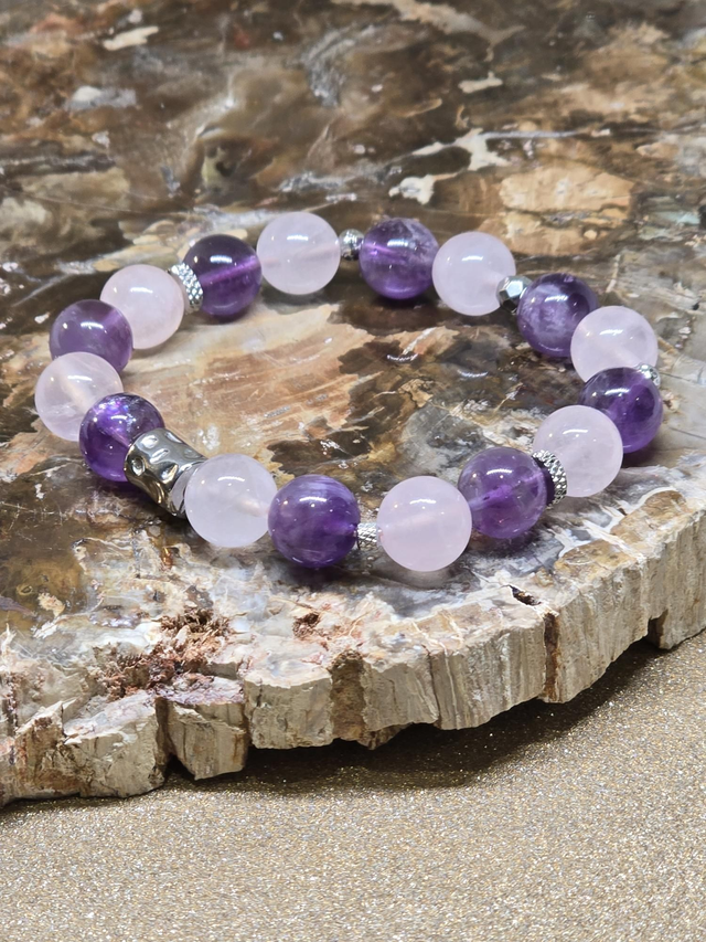 Bracelet Améthyste et Quartz rose en 1 cm