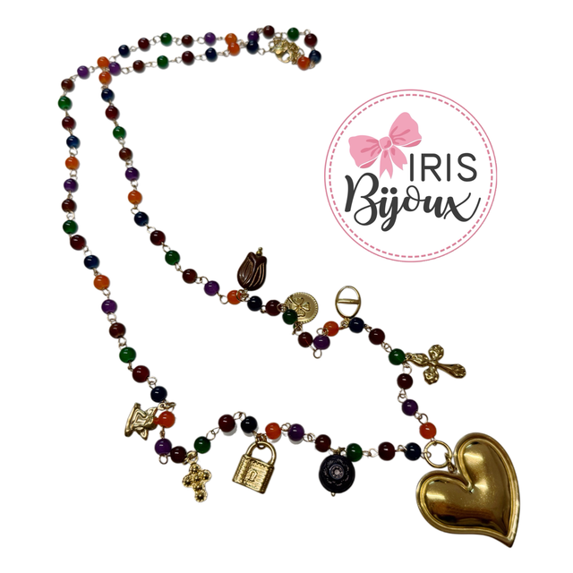 Collana lunga multicolor + charm 