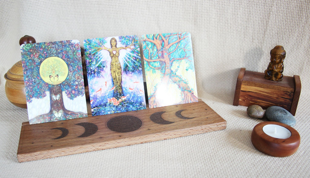 Support pour oracles Porte carte illustrées en bois Porte-cartes Tarot