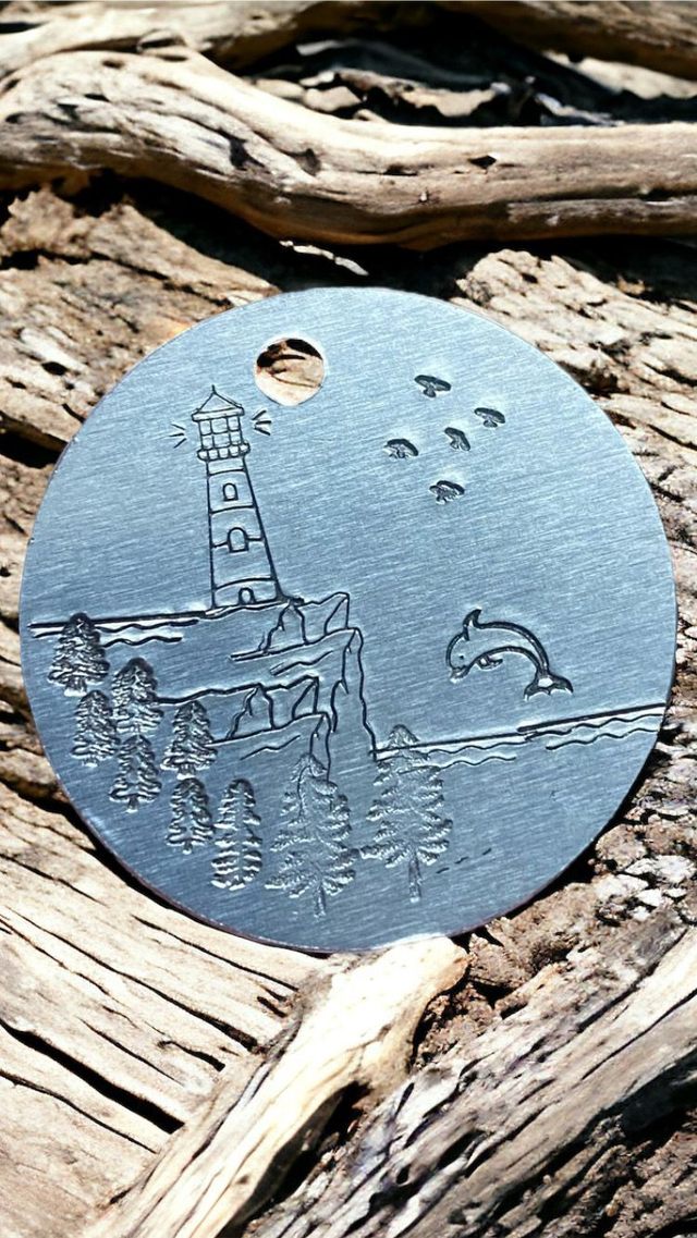 Hooki - Lighthouse themed handstamped personalised pet tag