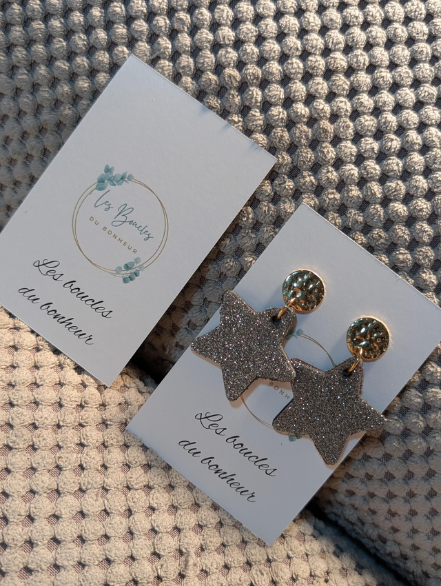 Boucles d&#039;oreilles Petite étoile gris paillettes st001