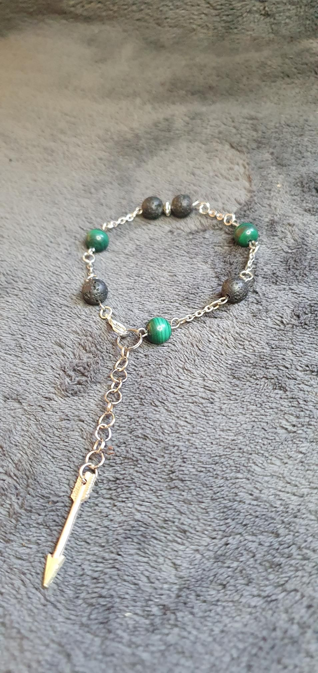 Bracelet acier inoxydable en Malachite et Pierre de lave 