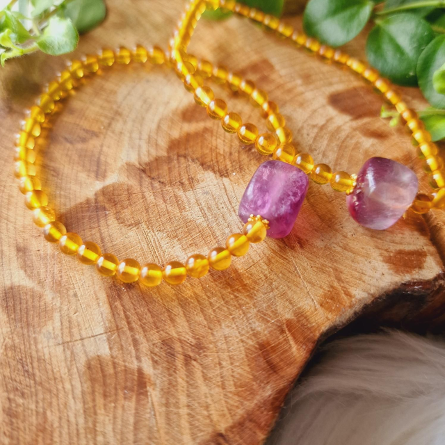 Amber and Fluorite Beaded Bracelet 