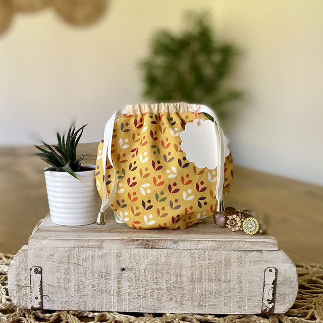 Jewellery Pouch - Yellow Elinor Flowers