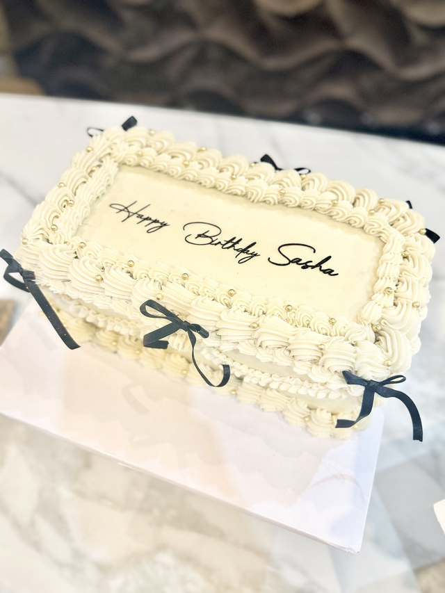 White Vintage Rectangle Birthday Cake