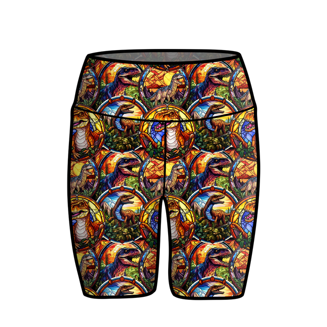 Dreamweaver 'Stained Glass Dino' Biker Shorts