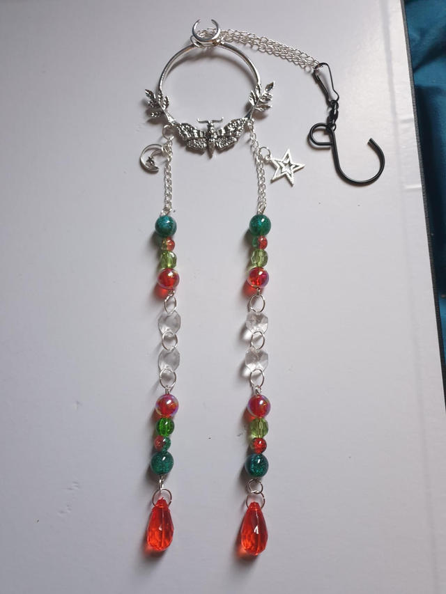 Suncatcher  - Moth 2 Strand Christmas colours Moon Star Charms