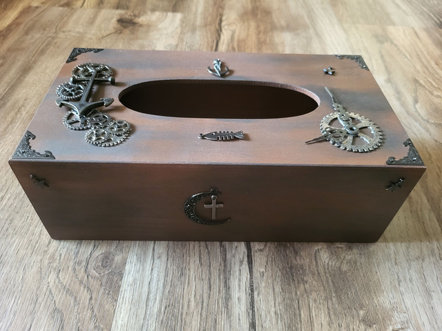 Boite à Mouchoirs en bois Inspiration Steampunk