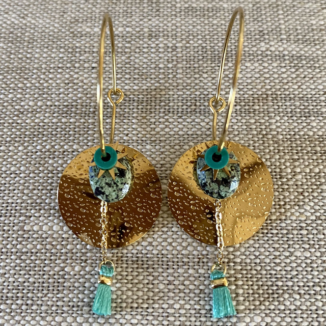 Boucles d&#039;oreilles en acier inoxydable  bleu-vert