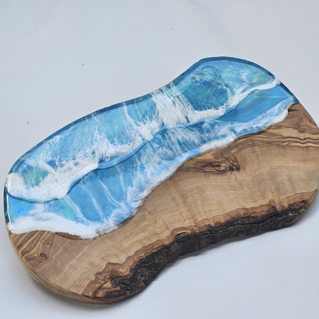 Handmade Olive Wood Charcuterie board with seascape design