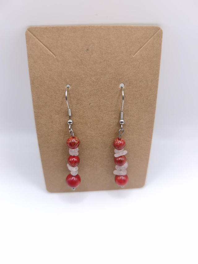 Boucles d'oreilles jaspe impérial et quartz rose 