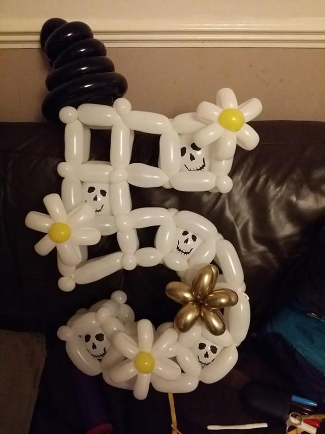 Number Five (5th) Skeleton Birthday Balloon - Black &amp; White