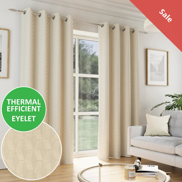 Enhanced Living Tokyo Cream Room Darkening Velvet Embossed Readymade Eyelet Curtains