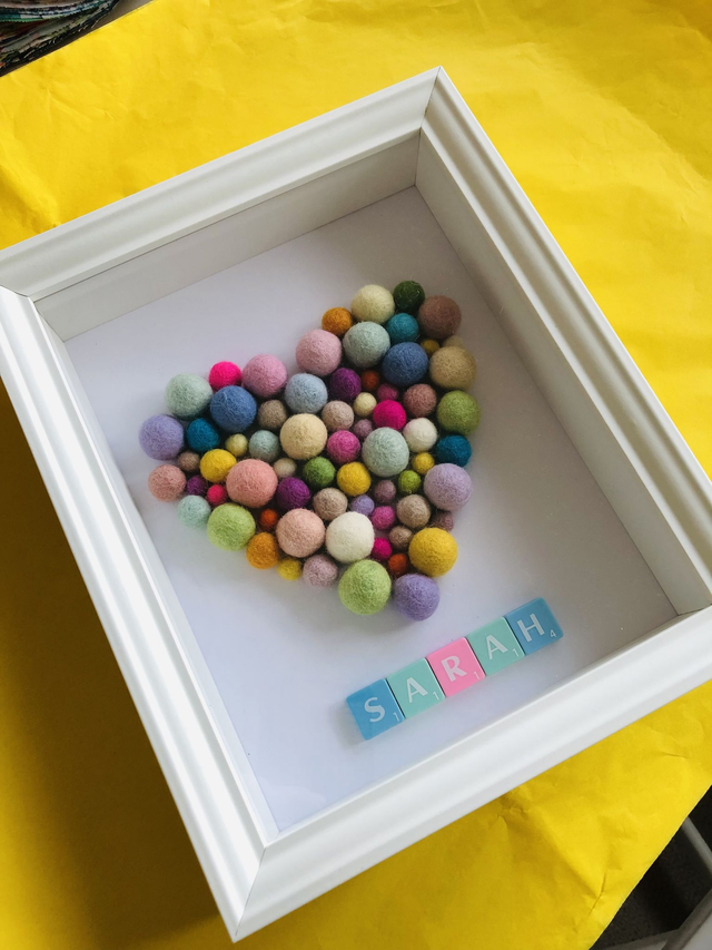 COLOURFUL HEART FRAME WITH SCRABBLE NAME