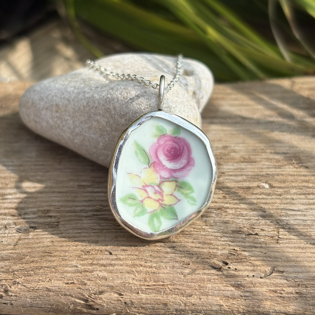 Recycled Pottery & Recycled Silver Necklace