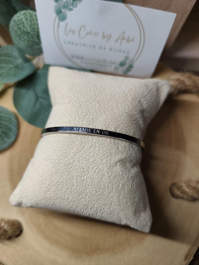 BRACELET RIGIDE ACIER INOXY ARG. "MAMIE EN OR" 0000868