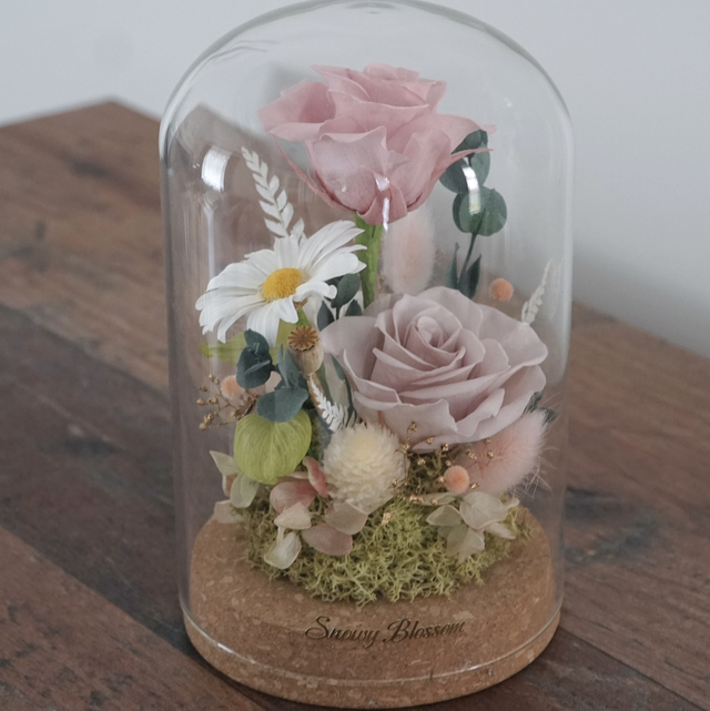 Preserved Flowers Standard Glass Dome (Pink rose)