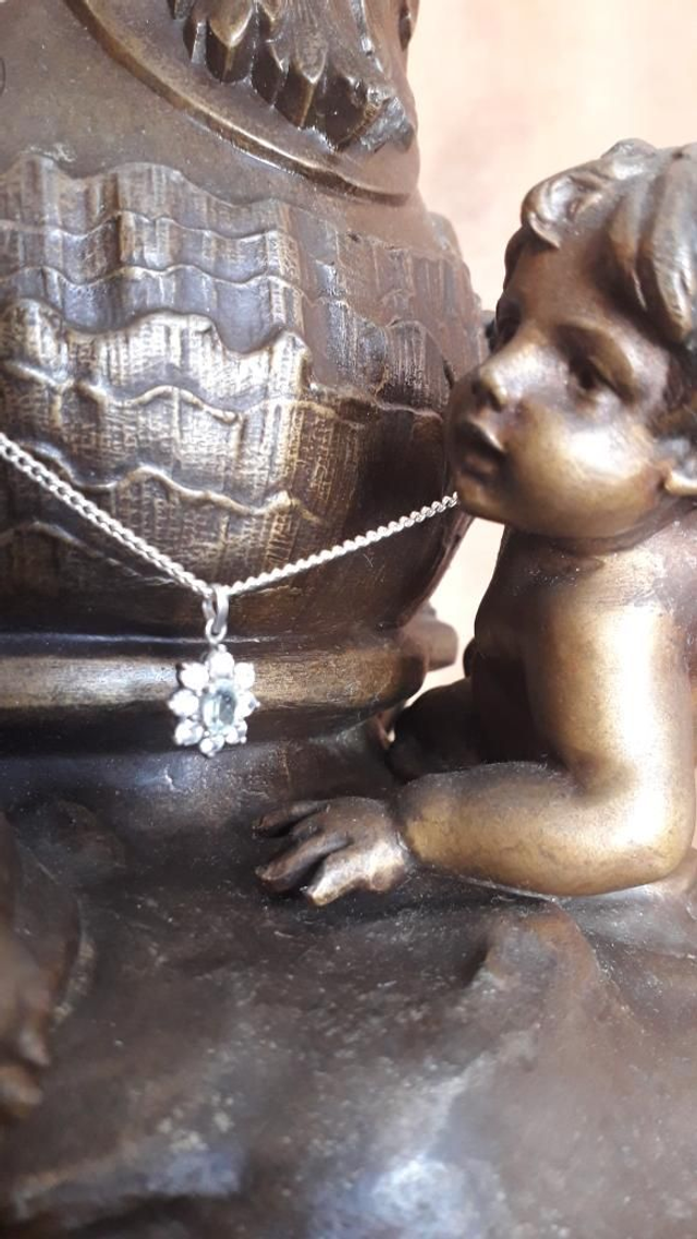 Pendentif aigue marine, zirconium, argent 925