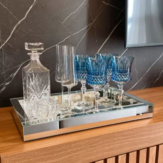 Bandeja Espelhada Decorativa para Sala Jantar Bebidas Bar 30x50