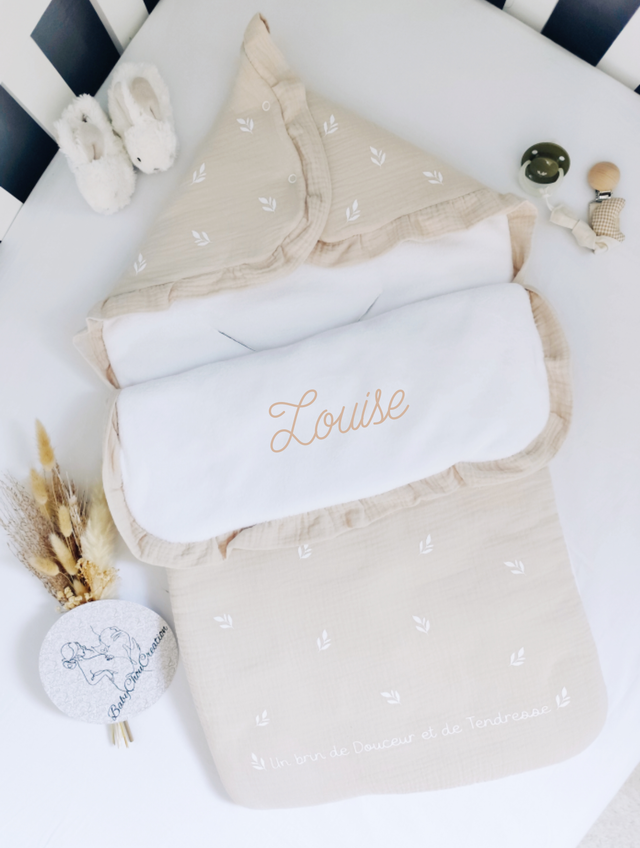 Nid d&#039;ange en gaze de coton motif feuilles 