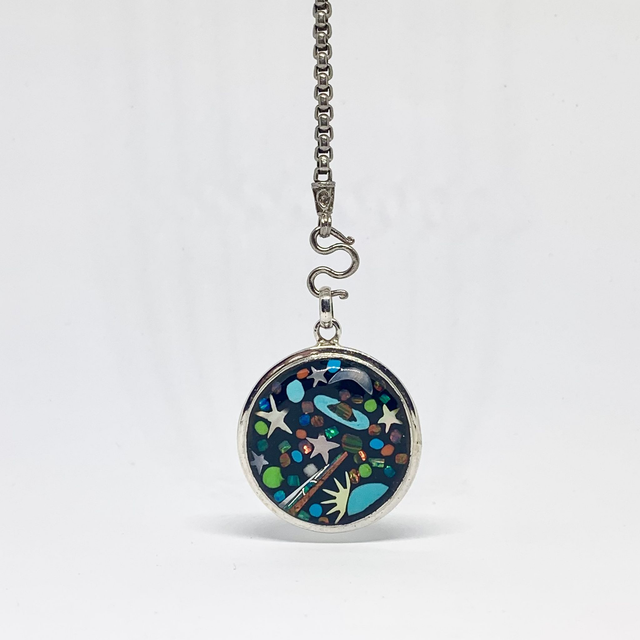 Pendentif Galaxy SUNSET BLUE argent massif et pierres naturelles