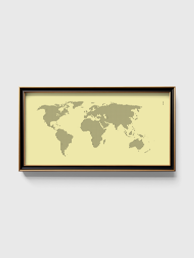 30 x 60 cm Schreibmaschinenbild Weltkarte in Schwarz auf Elfenbein