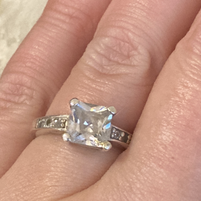 Sterling Silver Square Cut Solitaire Cubic Zirconia Ring Size M