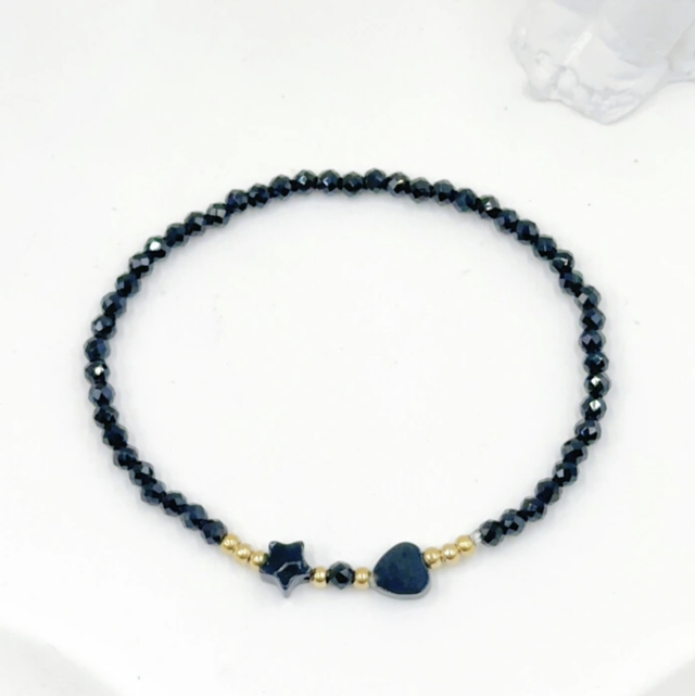Bracelet étoile &amp; cœur hématite noire 
