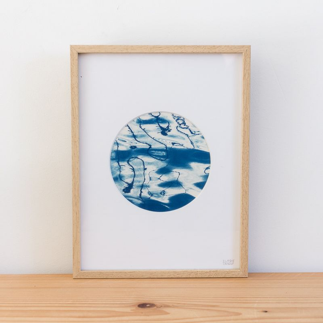 Ondes - Cyanotype encadré - 18x24 cm